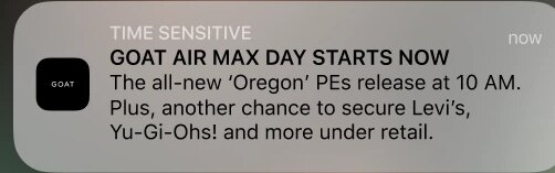 Push notification, Air Max Day starts now